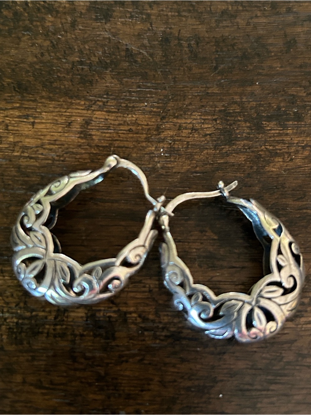 .925 Sterling Silver Filigree Hoop Earrings - Silver
